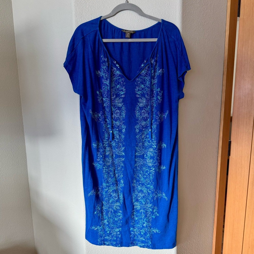 Tommy Bahama Blue Embroidered V-Neck Swim Coverup